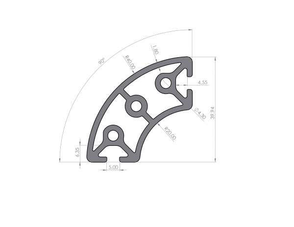 Aluminiumprofil R20x40 Nut 5 I-Typ 90°